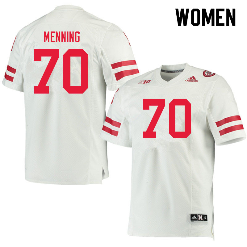 Women #70 Keegan Menning Nebraska Cornhuskers College Football Jerseys Sale-White